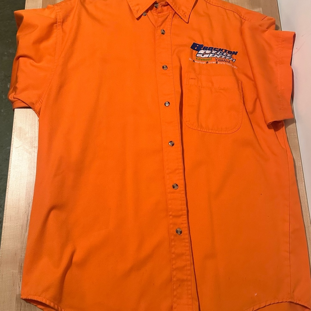 Men's Orange Short Sleeve Vintage Motorcycle Dealership Shirt